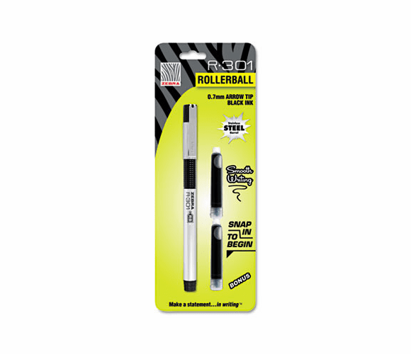 ZEB43511 R-301 Roller Ball Pen, Black Ink, Medium, 0.70 mm By ZEBRA PEN CORP.