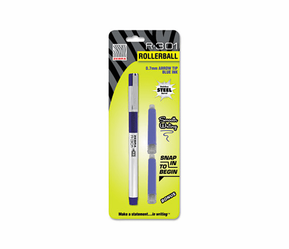ZEB43521 R-301 Roller Ball Pen, Blue Ink, Medium, 0.70 mm By ZEBRA PEN CORP.