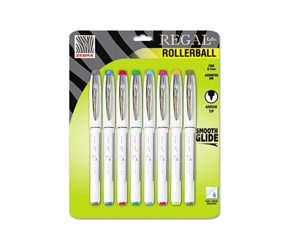 ZEB44508 Regal Roller Ball Stick Pen, Assorted Ink, Arrow, 8 per Pack By ZEBRA PEN CORP.