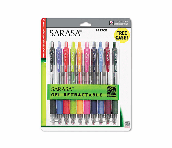 ZEB46881 Sarasa Roller Ball Retractable Gel Pen, Assorted Ink, Medium, 10 per Set By ZEBRA PEN CORP.