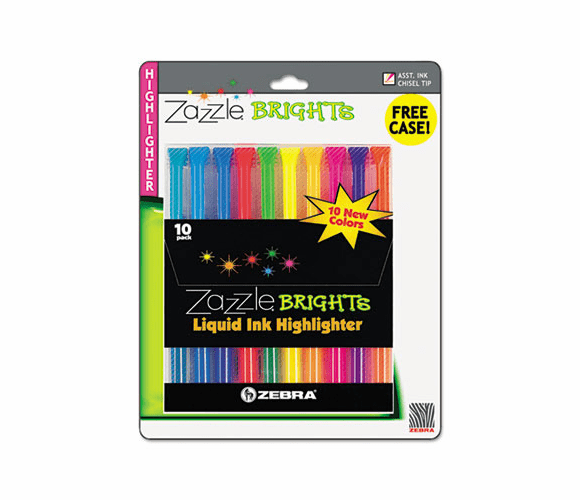 ZEB71111 Zazzle Brights Hghlghtr, Chisel Tip, Assorted Colors, 10/Set By ZEBRA PEN CORP.