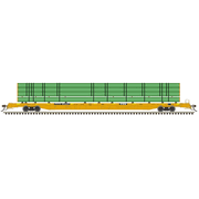 Atlas 20008202 Master Series HO Scale F89J Flat Car - PTTX Yellow w/Conspicuity (w/deck risers & green pipe load) Road # 602054 (Yellow)