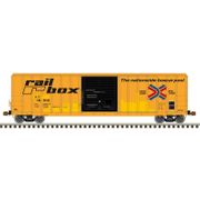 Atlas 50007628 Master Series N Scale FMC 5077 Single Door Box Car - Southern Pacific (ex-RBOX Patch) # 19145 (Yellow/Black)