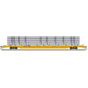 Atlas 50007698 Master Series N Scale F89J Flat Car - PTTX Yellow w/Conspicuity (w/ deck risers & silver pipe load) Road # 602479 (Yellow)