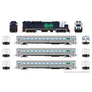 Rapido Trains 226001 HO Scale GO Transit (GP40TC, 2 Coaches and 1 Cab Car) (GP40TC - Blue Scheme) (Cars - Early Scheme) DC/Silent 600 Cab Coach C751 Coaches 4704 4731