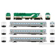 Rapido Trains 226004 HO Scale GO Transit (GP40TC, 2 Coaches and 1 Cab Car) (GP40TC - Early Green Scheme) (Cars - Early Scheme) DC/Silent GP40TC 9806 Cab Coach 9855 Coaches 9933 9968