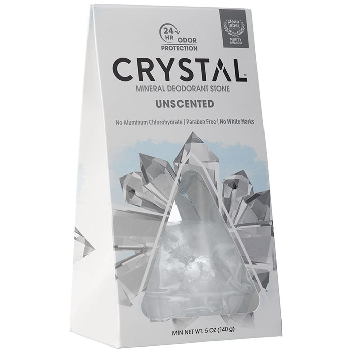 Crystal Body Deodorant, Mineral Deodorant Stone with Dish, Unscented, 5 oz