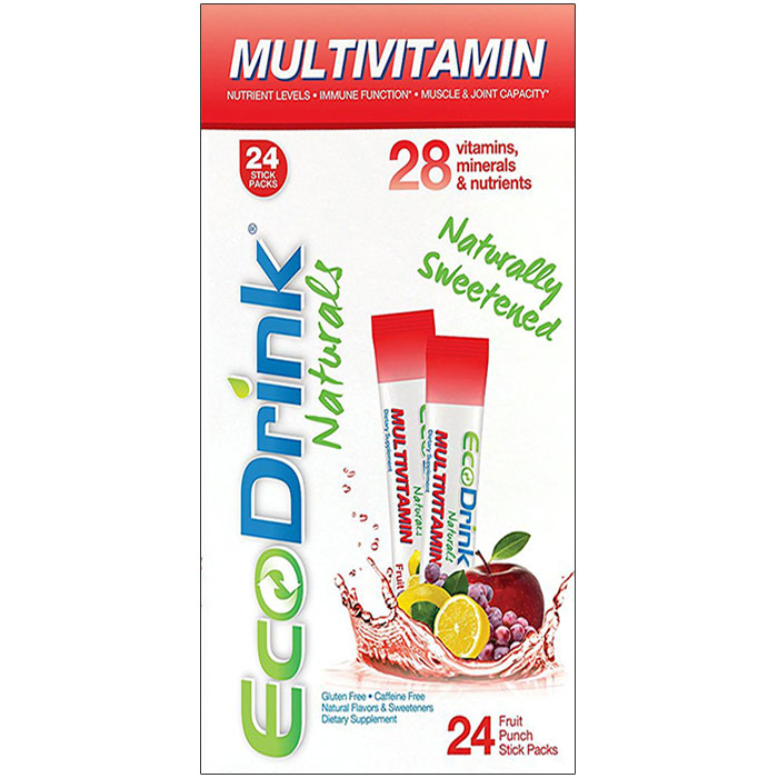 EcoDrink Multivitamin Drink Mix Fruit Punch Flavor, 24 Stick Packets, Lily Nutrition