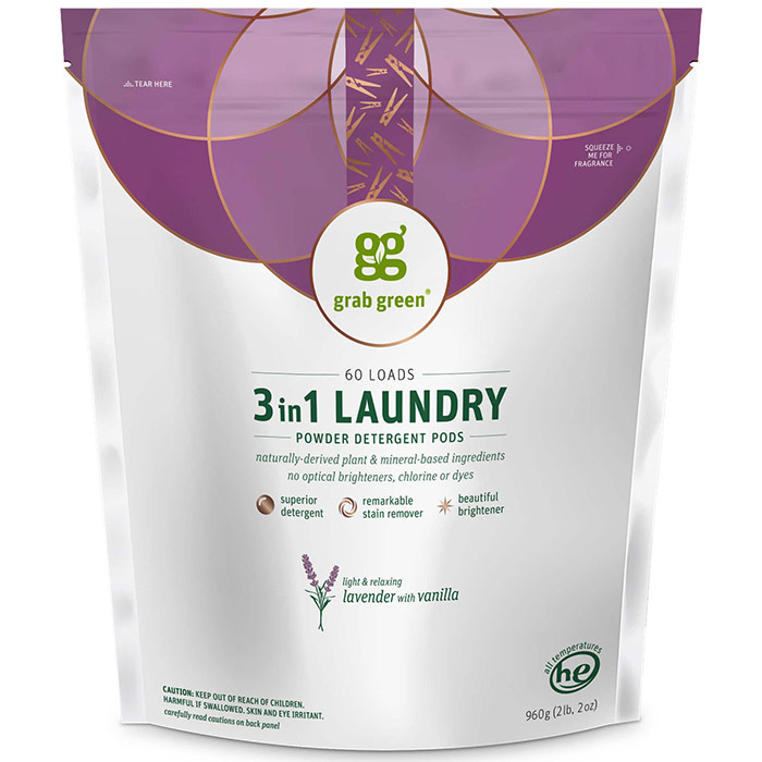 Grab Green, 3 in 1 Laundry Powder Detergent Pods, Lavender with Vanilla