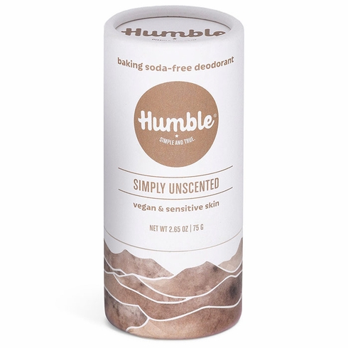 Humble Brands, Baking Soda-Free Deodorant for Vegan & Sensitive Skin, Simply Unscented, Paperboard, 2.65 oz