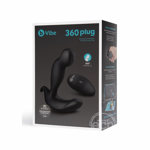 360 Plug Rechargeable Silicone Rotating and Vibrating Prostate Stimulator with Remote Black 5" Silicone Remote