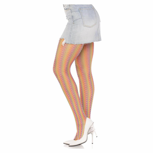 Acadia Rainbow Net Tights Black Plus Pantyhose