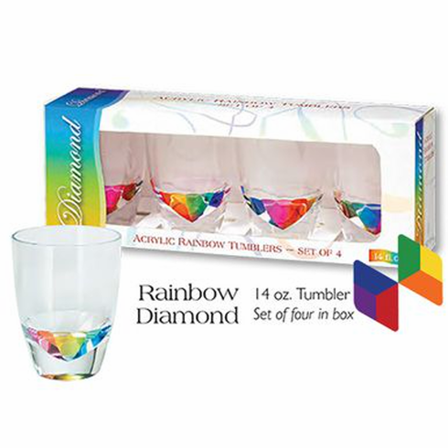Acrylic Dinnerware/Tumblers - 4 pc Set Rainbow 14 oz Diamond