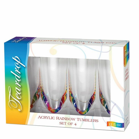 Acrylic Dinnerware/Tumblers - 4 pc Set Rainbow 14 oz Teardrop