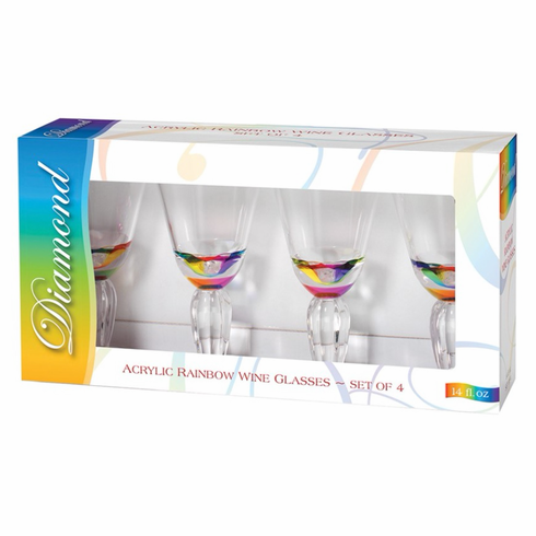 Acrylic Dinnerware/Wine Glasses - 4 pc Set Rainbow 12 oz Diamond