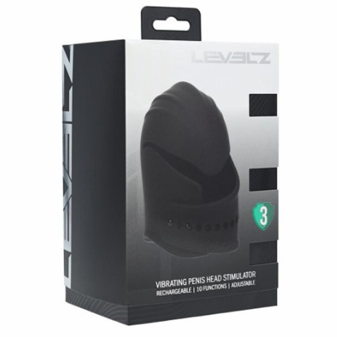 Adjustable Vibrating Silicone Rechargeable Penis Head Stimulator - Black