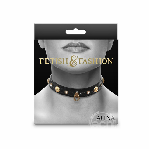 Alina Collar Black/Gold Adjustable PU
