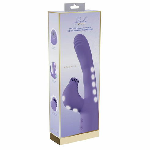Andria LED Rechargeable Silicone Dual Motor G-Spot VIbrating and Tap Clit Stimulator 5" Lavendar