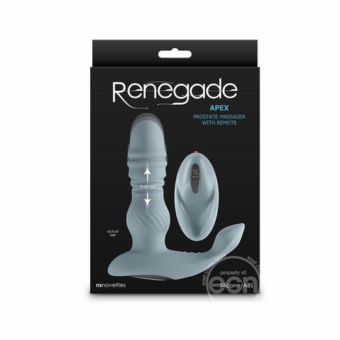 Apex Rechargeable Silicone Prostate Massager with Remote Gray 4.6" Silicone Remote