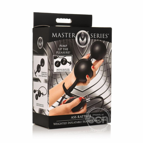 Ass Rattler Weighted Inflatable Silicone Anal Plug Black 8" Silicone