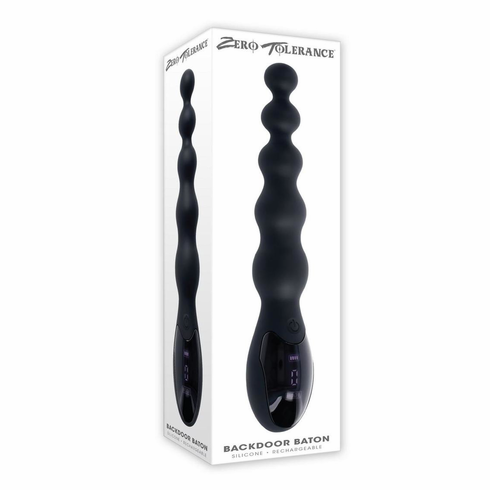 Backdoor Baton Rechargeable Silicone Anal Beads Black 6.7" Silicone