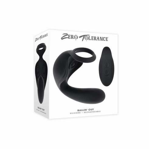 Ballin' Out Silicone Rechargeable Prostate Massager with Remote Black 4.5" Silicone Remote