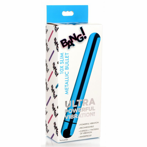 Bang! 10X Slim Metallic Rechargeable Bullet Blue 6.6" TPE/TPR/ABS