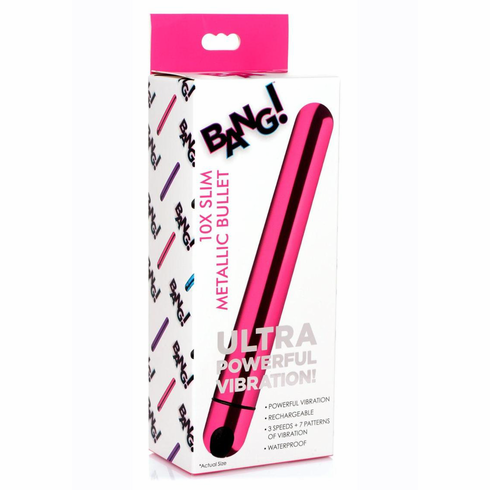 Bang! 10X Slim Metallic Rechargeable Bullet Pink 6.6" TPE/TPR/ABS