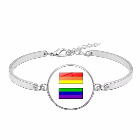 Bangle Bracelet - Rainbow Equality White Adjustable