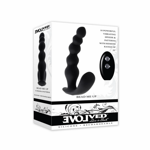 Bead Me Up Rechargeable Silicone Vibrating Anal Beads with Remote Black 5.7" Silicone Remote