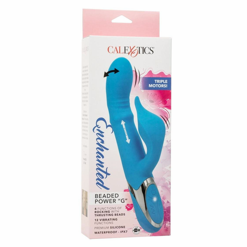 Beaded Power G Rechargeable Silicone G-Spot Dual Vibrator Blue 5.5" Silicone