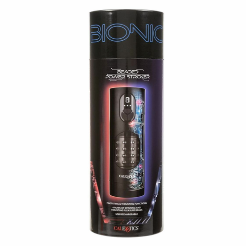 Beaded Rechargeable Power Stroker Black 9.5" TPE/TPR/ABS