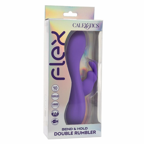 Bend & Hold Double Rumbler Rechargeable Silicone Rabbit Vibrator Purple 4" Silicone