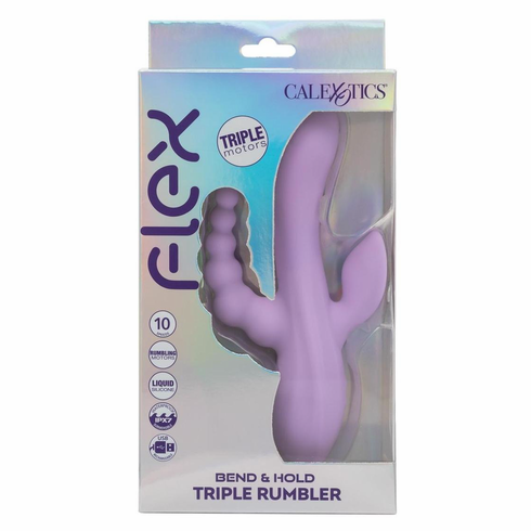 Bend & Hold Triple Rumbler Rechargeable Silicone Triple Stimulation Vibrator Purple 3.7" Silicone