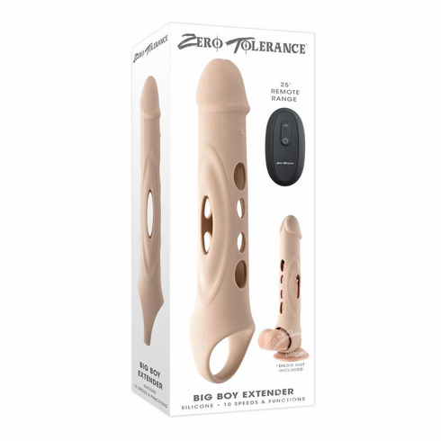 Big Boy Extender Rechargeable Silicone Penis Extension with Remote  Beige 10.5" Silicone Remote