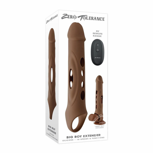Big Boy Extender Rechargeable Silicone Penis Extension with Remote  Brown 10.5" Silicone Remote