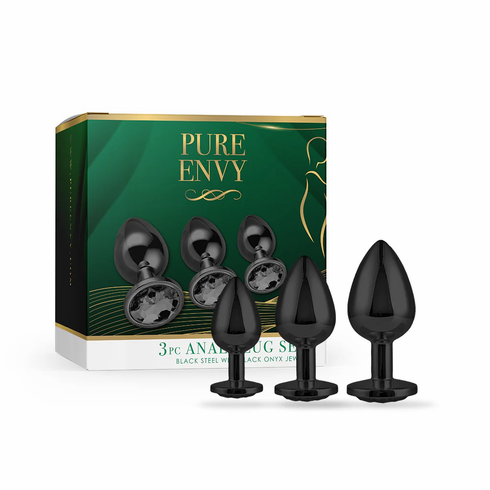 Black Steel Anal Plug - 3 pc Set Black Stainless Steel