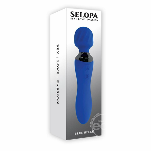 Blue Belle Silicone Rechargeable Dual End Vibrating Wand Blue 7.8" Silicone