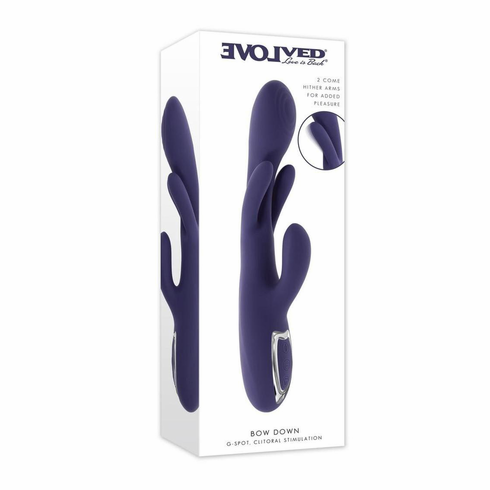 Bow Down Rechargeable Silicone Vibrator with Clitoral Stimulator 5.5" Purple