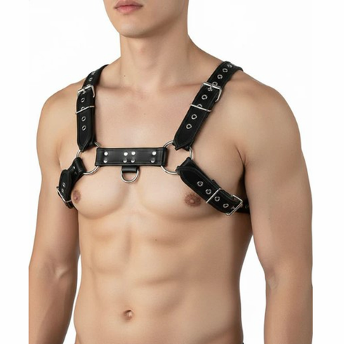 Bulldog PU Leather Harness Black One Size