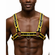 Bulldog PU Leather Harness Black with Yellow piping One Size