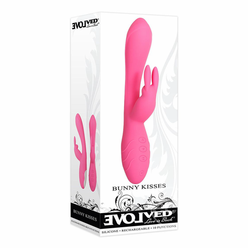 Bunny Kisses Rechargeable Silicone Rabbit Vibrator Pink 7.8" Silicone
