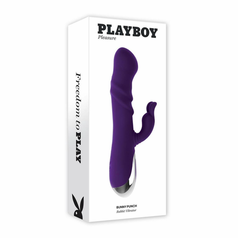 Bunny Punch Rechargeable Silicone Rabbit Vibrator with Twirly G-Spot Head  Purple 9.6" Silicone