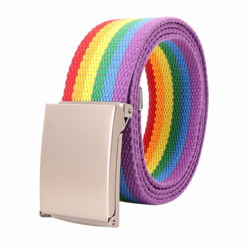 Canvas Belt with Metal Buckle Rainbow Adjustable