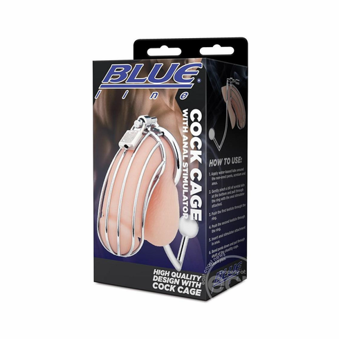 Chastity Cock Cage With Anal Stimulator Silver Stainless Steel