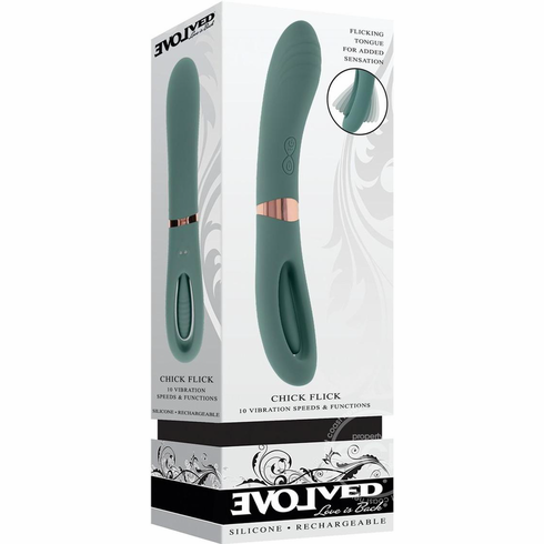 Chick Flick Rechargeable Silicone Dual Vibrator  Mint 9.4" Silicone