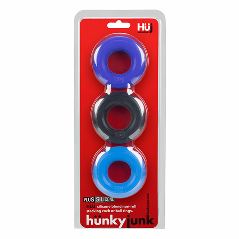 Cock Ring -  3/pk Blue/Multi One Size TPE/TPR/ABS