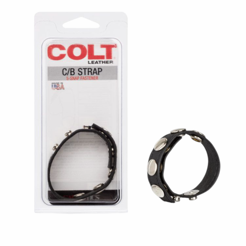 Colt 5 Snap Fastener Leather Cock Strap Black Adjustable Leather