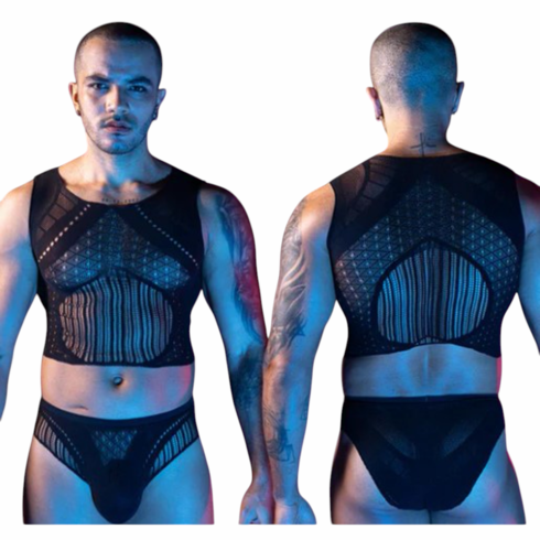 Crop Top with Matching Brief Black O/S
