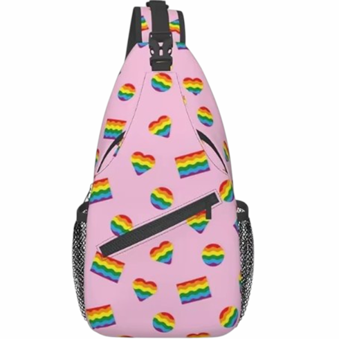 Crossbody Bags/Sling Backpack Pink Rainbow Hearts